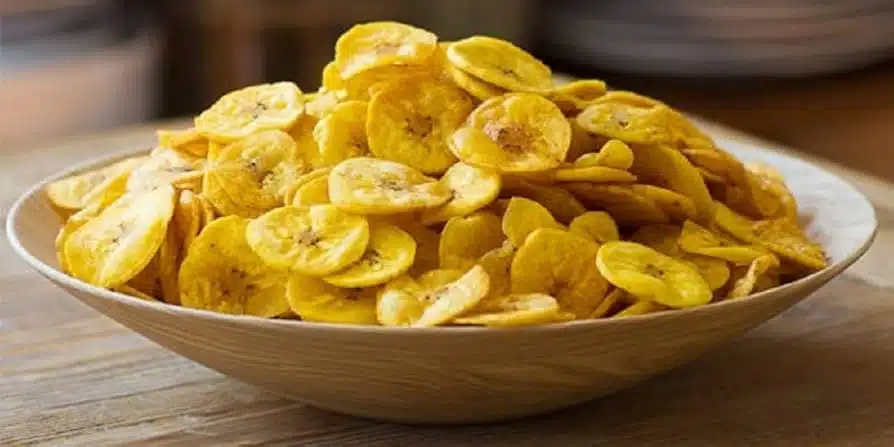 Bowl of crispy banana chips