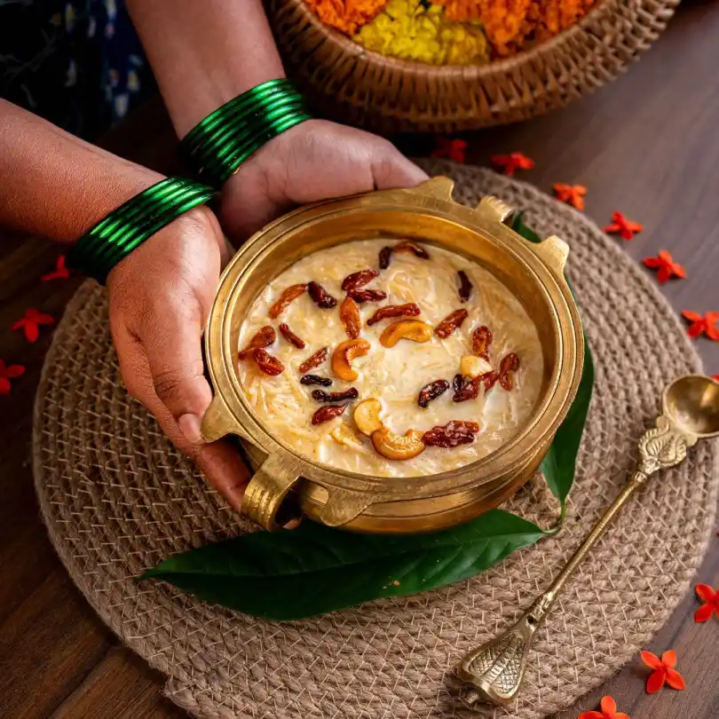 Traditional dessert served in brass pot