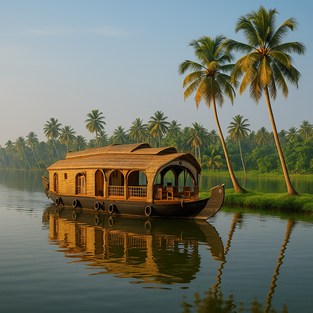 Houseboat on serene tropical waters