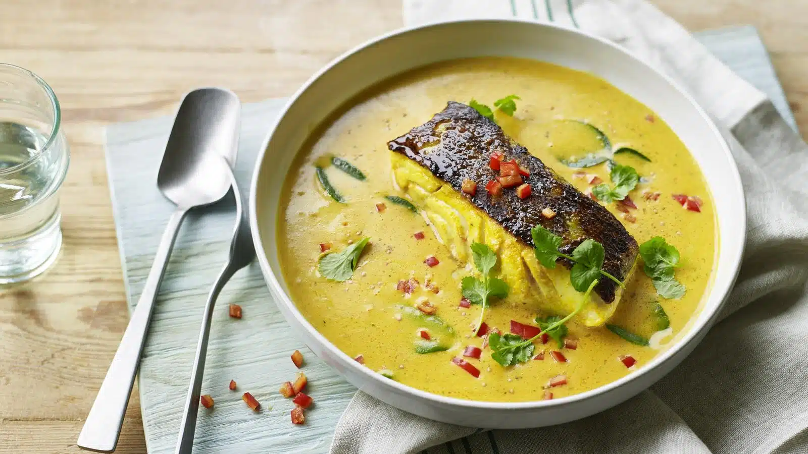 Delicious fish in creamy curry soup