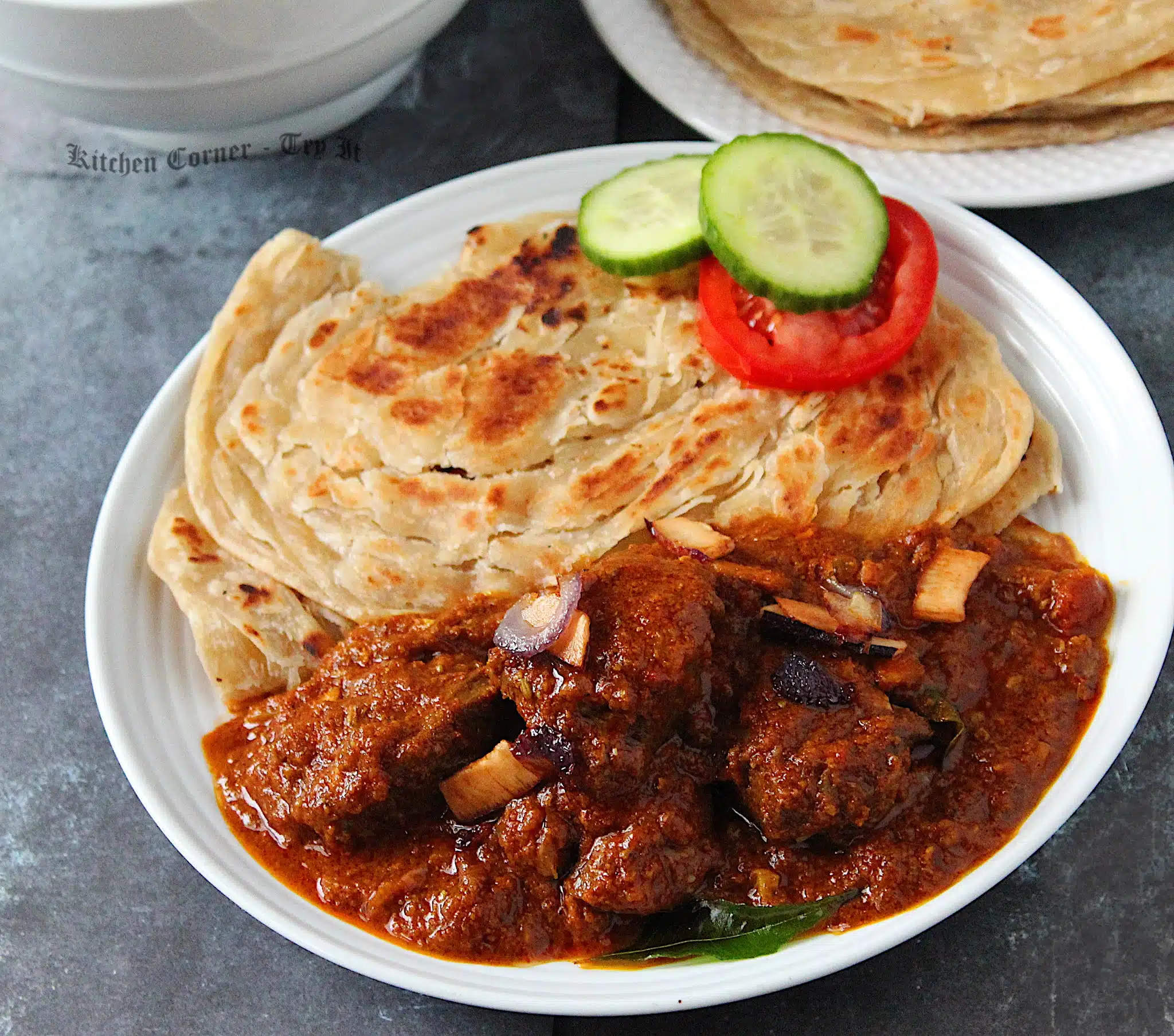 Beef curry with flatbread and vegetables